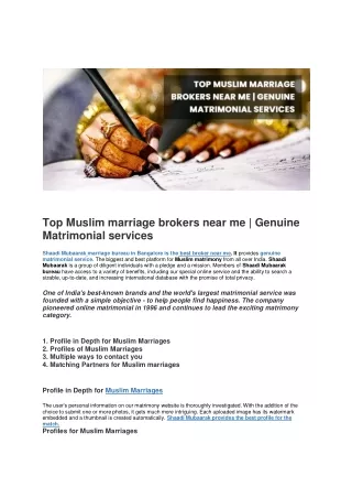 Top Muslim marriage brokers near me | Genuine Matrimonial services | shaadi muba