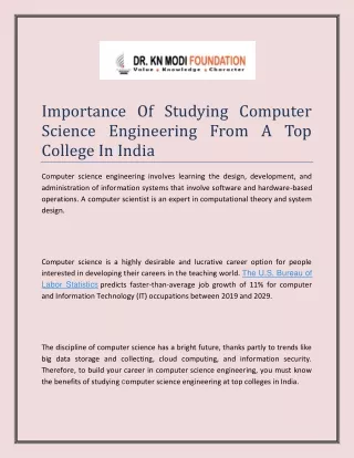 Importance Of Studying Computer Science Engineering From A Top College In India