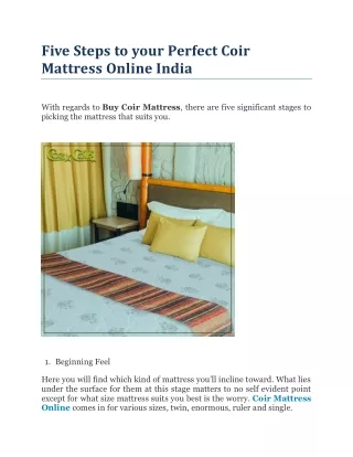 Five Steps to your Perfect Coir Mattress Online India