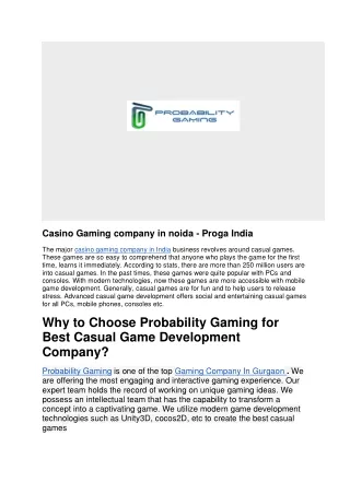 casino gaming company in noida proga india