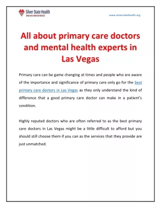 All about primary care doctors and mental health experts in Las Vegas