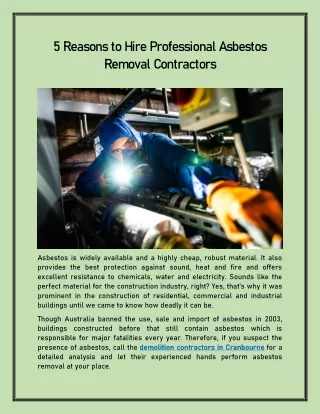 5 Reasons to Hire Professional Asbestos Removal Contractors
