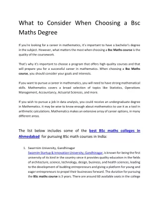 What to Consider When Choosing a Bsc Maths Degree