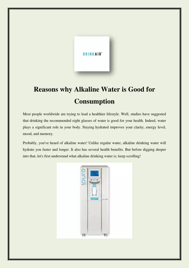 reasons why alkaline water is good for