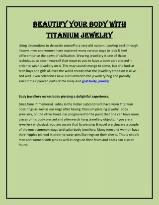 Beautify Your Body With Titanium Jewelry