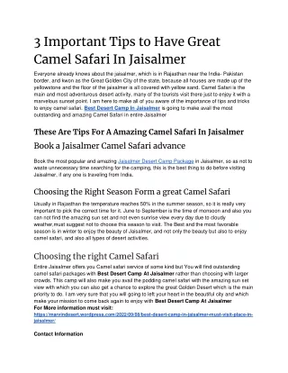 3 Important Tips to Have Great Camel Safari In Jaisalmer