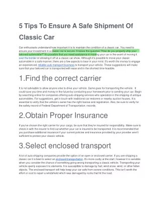 5 Tips To Ensure A Safe Shipment Of Classic Car