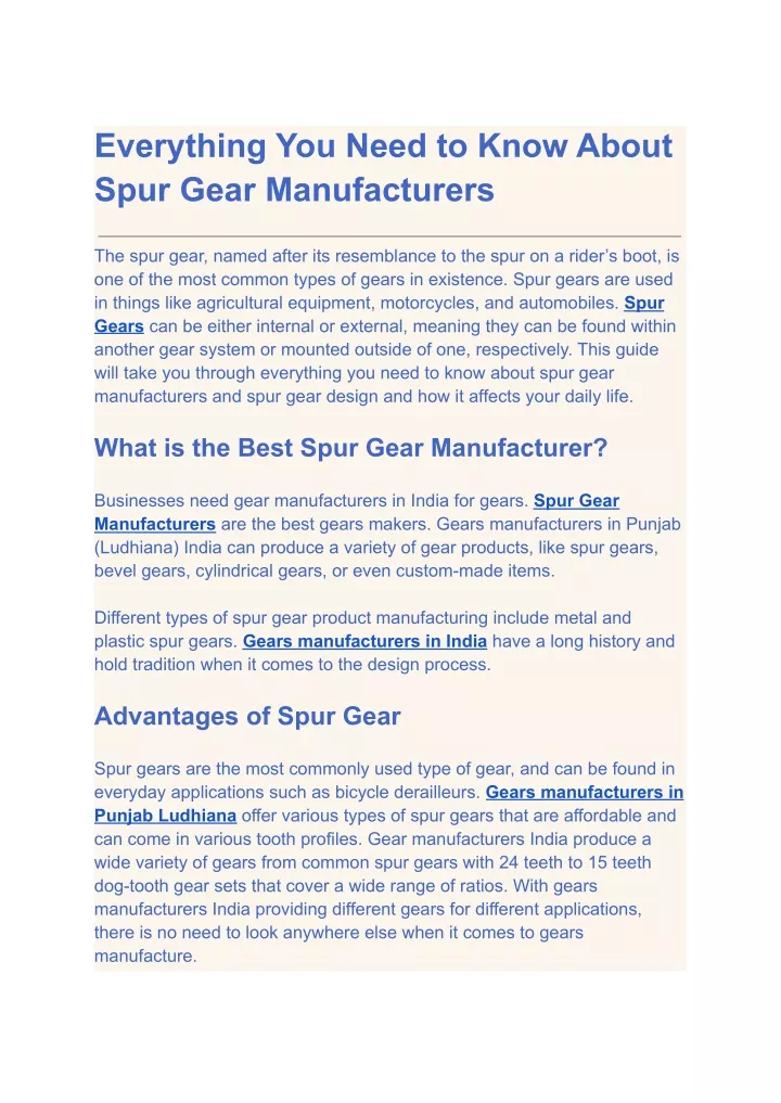 everything you need to know about spur gear