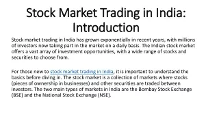 Stock Market Trading in India: Introduction