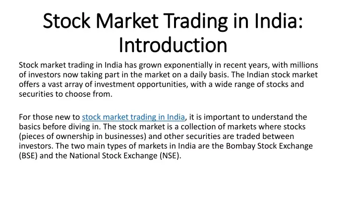 stock market trading in india introduction