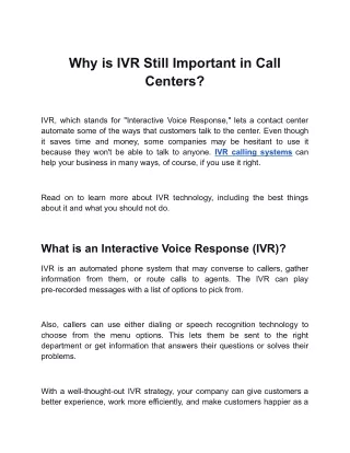 why is ivr still important in call centers
