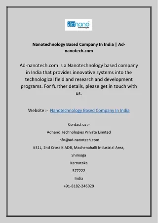 nanotechnology based company in india ad nanotech