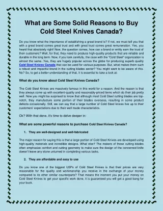 What are Some Solid Reasons to Buy Cold Steel Knives Canada