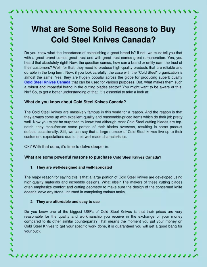 what are some solid reasons to buy cold steel
