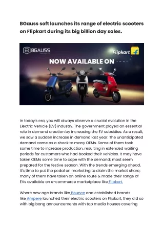 BGauss soft launches its range of electric scooters on Flipkart during its big b
