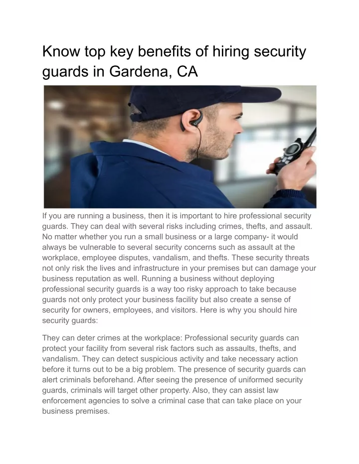 know top key benefits of hiring security guards