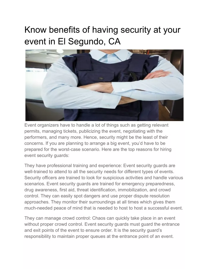 know benefits of having security at your event