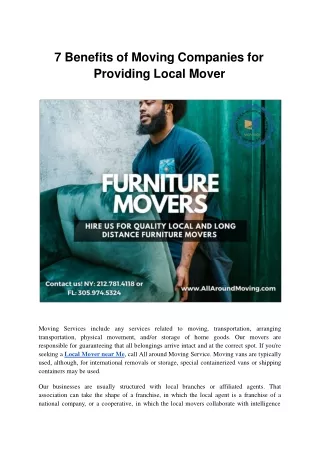 7 Benefits of Moving Companies for Providing Local Mover.ppt