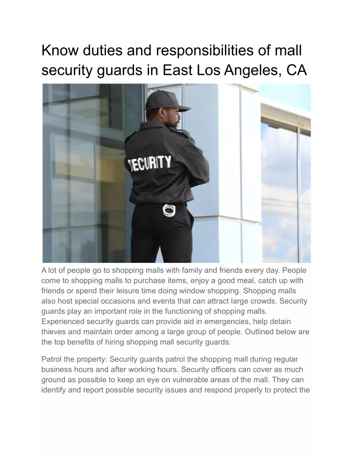 know duties and responsibilities of mall security