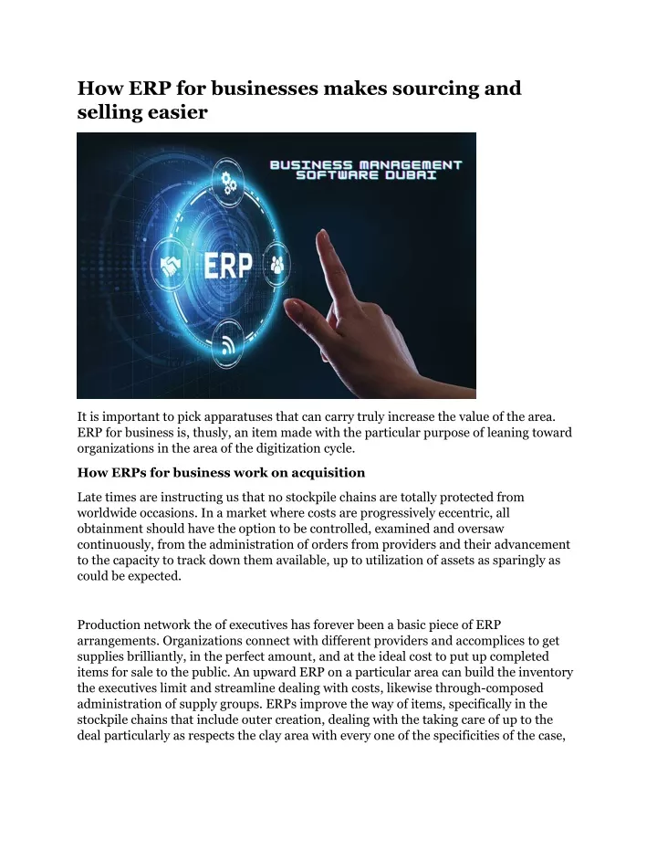 how erp for businesses makes sourcing and selling