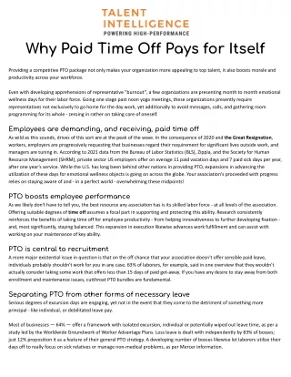 Why Paid Time Off Pays for Itself