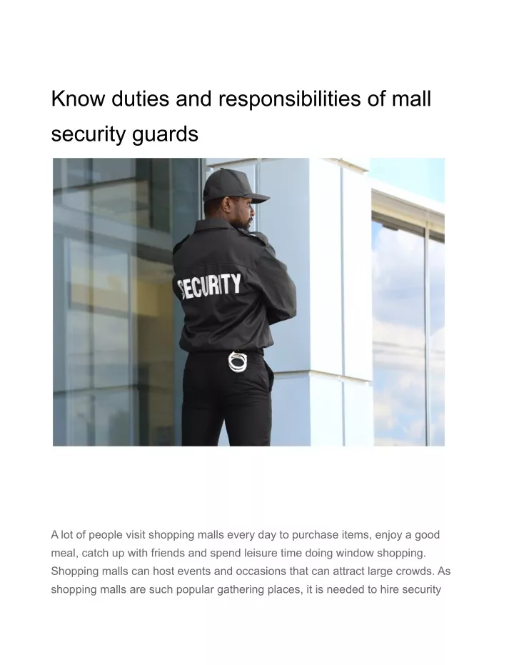 know duties and responsibilities of mall security