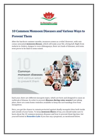 10 Common Monsoon Diseases and Various Ways to Prevent Them