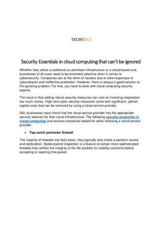 security essentials in cloud computing that