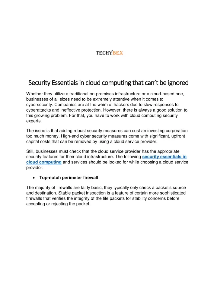 security essentials in cloud computing that