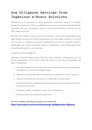 due diligence services from ingenious e brain