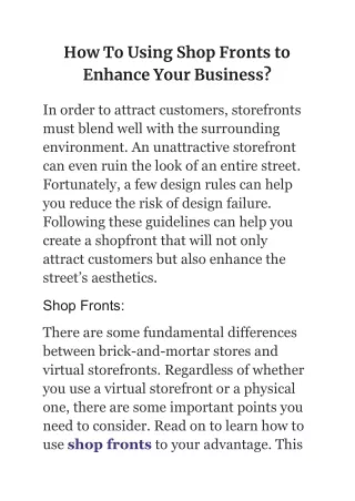 How To Using Shop Fronts to Enhance Your Business