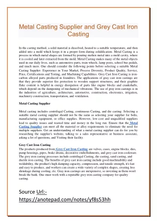 metal casting supplier and grey cast iron casting