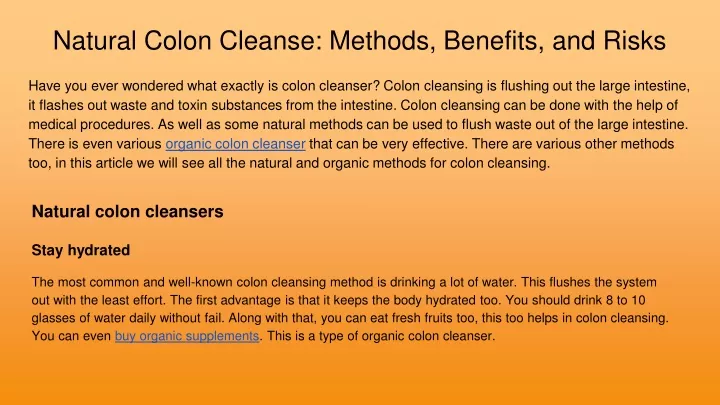 natural colon cleanse methods benefits and risks