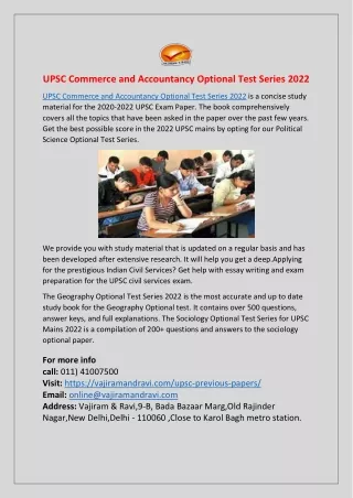UPSC Commerce and Accountancy Optional Test Series 2022