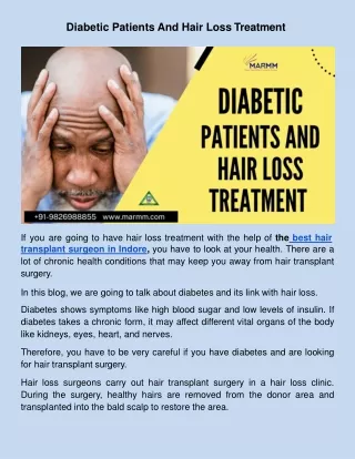 ​Diabetic Patients And Hair Loss Treatment