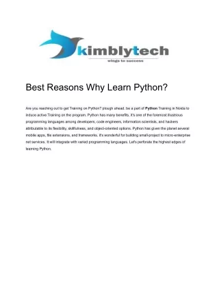 Best Reasons Why Learn Python