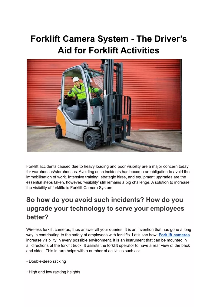 forklift camera system the driver