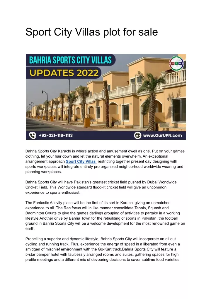 sport city villas plot for sale