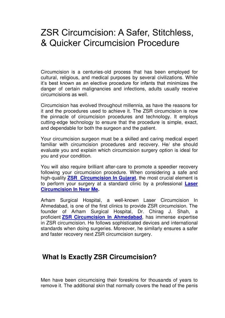 zsr circumcision a safer stitchless quicker