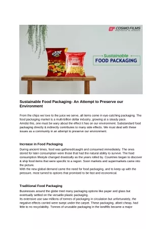 Sustainable Food Packaging- An Attempt to Preserve our Environment
