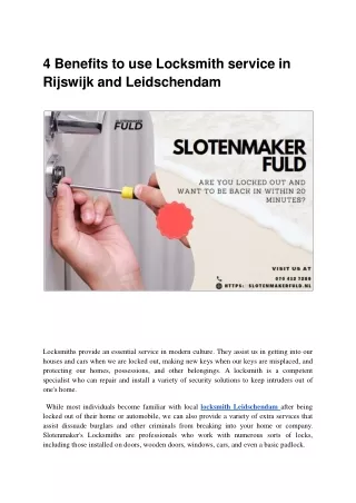 4 Benefits to use Locksmith service in Rijswijk and Leidschendam.ppt