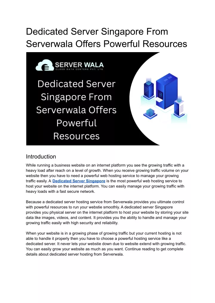 dedicated server singapore from serverwala offers