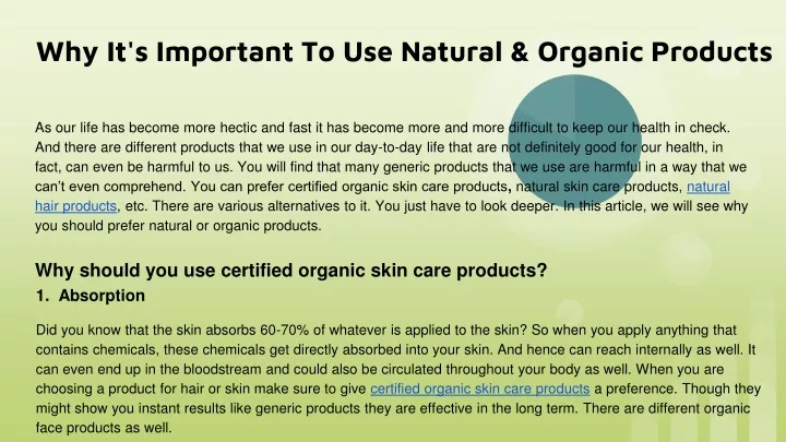 why it s important to use natural organic products