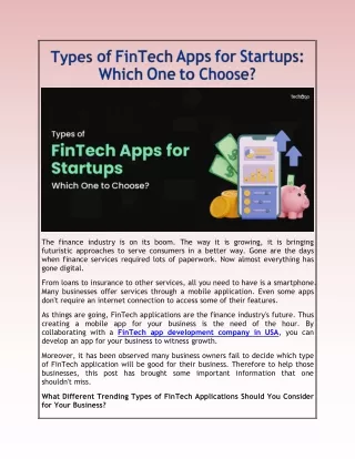 Types Of FinTech Apps For Startups: Which One To Choose?
