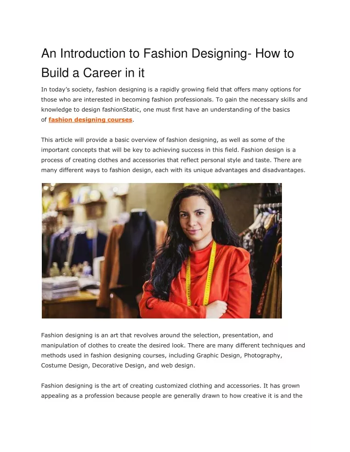 an introduction to fashion designing how to build