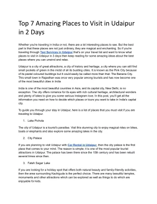Top 7 Amazing Places to Visit in Udaipur in 2 Days