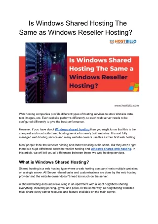is windows shared hosting the same as windows