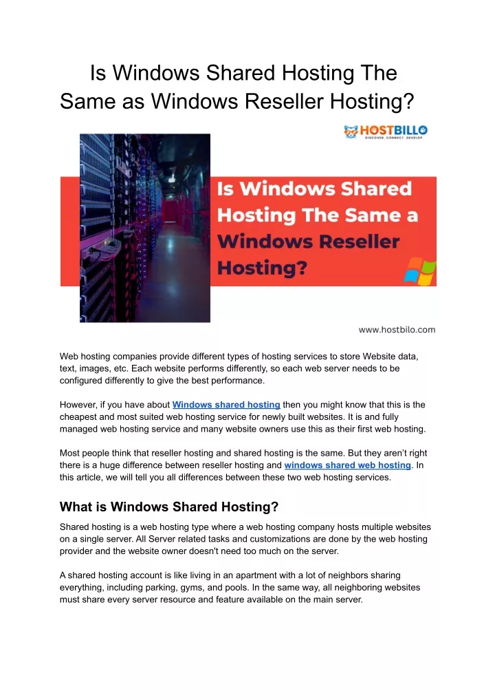 is windows shared hosting the same as windows