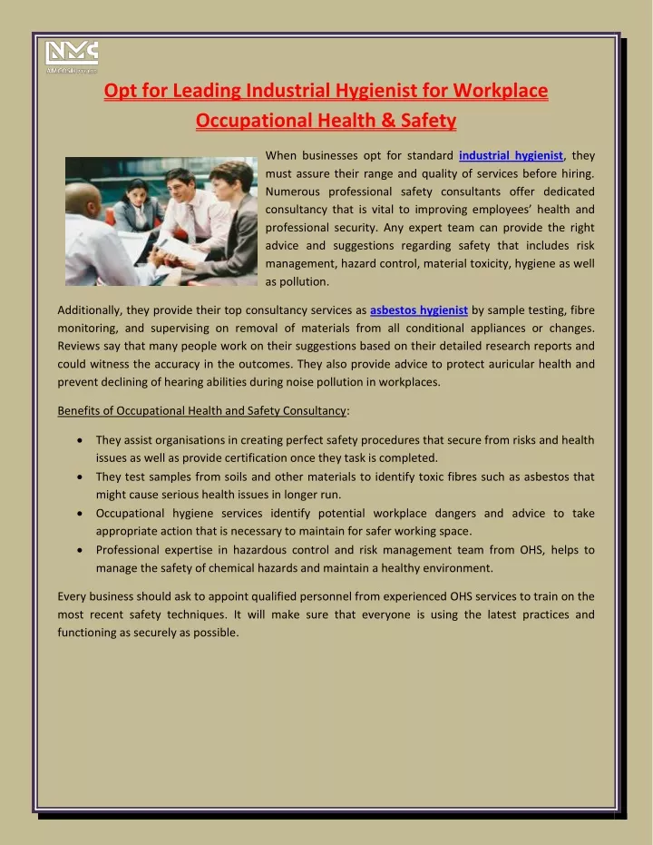 opt for leading industrial hygienist