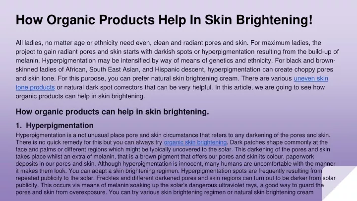 how organic products help in skin brightening
